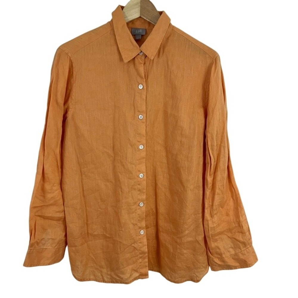 J. Jill Orange Linen Button Front Shirt Women Size Small